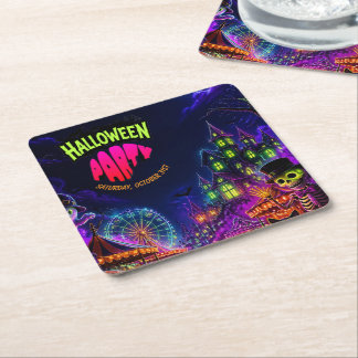 Gruselige Neon-Halloween-Party Rechteckiger Pappuntersetzer