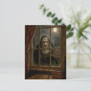 Gruselige Nonne am heimgesuchten Fenster Gotischer Feiertagspostkarte