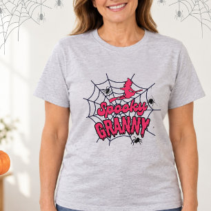 Gruselige Oma Halloween Rosa Hexenhut Spinnennetz T-Shirt