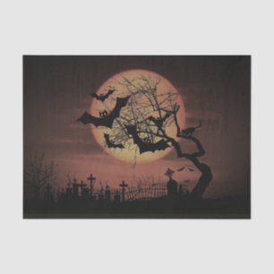 Gruselige Orange Ernte Mond Fledermäuse und Friedh Seidenpapier