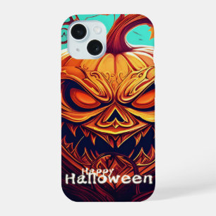 Gruselige orange Halloween-Kürbis mit Gesicht iPhone 15 Hülle