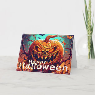 Gruselige orange Halloween-Kürbis mit Gesicht Karte