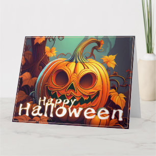 Gruselige orange Halloween-Kürbis mit Gesicht Karte