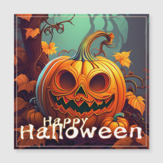 Gruselige orange Halloween-Kürbis mit Gesicht Magneteinladung