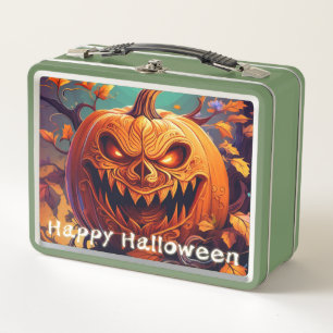 Gruselige orange Halloween-Kürbis mit Gesicht Metall Brotdose