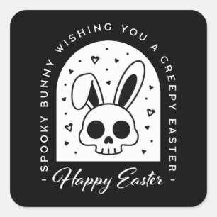 Gruselige Ostergrüße Bunny-Totenkopf gothic schwar Quadratischer Aufkleber