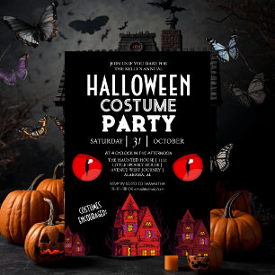 Gruselige Rote Augen Spukhaus Halloween-Party Einladung