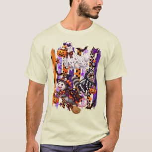 Gruselige Saison gestreifte Halloween-Gans Waschbä T-Shirt