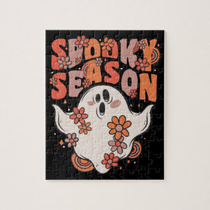 Gruselige Saison Groovy-Geist Mit Vintage-Blumen J Puzzle