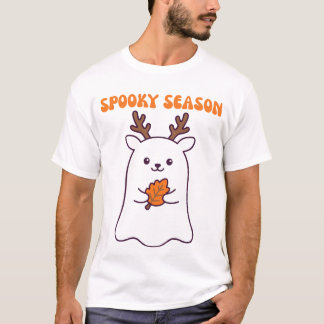 Gruselige Saison Süßer Hirsch-Geist mit Herbstblat T-Shirt