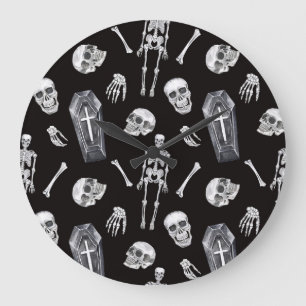 Gruselige Schädel: Halloween-Aquarellmuster Große Wanduhr