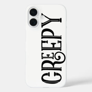 GRUSELIGE Schwarz Weiße Whimsical Vintage-Typograf iPhone 16 Hülle
