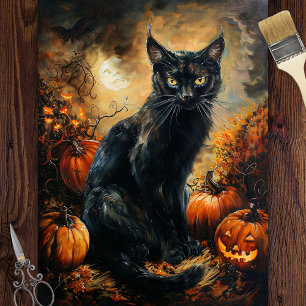 Gruselige schwarze Halloween-Katze Decoupage Seidenpapier