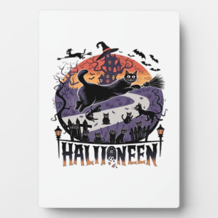 Gruselige schwarze Katze Halloween-Nacht – Vintage Fotoplatte