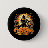 Gruselige schwarze Katze Hexe Kürbis Herbst Button (Vorderseite)