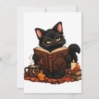 Gruselige schwarze Katze liest Buch Halloween-Einl Einladung