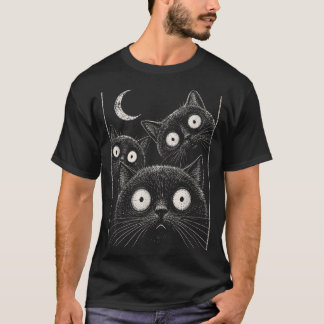 Gruselige schwarze Katze Mond Gothic Süß Halloween T-Shirt