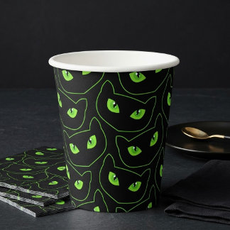 Gruselige schwarze Katze Neon grüne Augen Hallowee Pappbecher