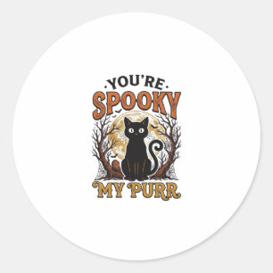 Gruselige schwarze Katze Pun Halloween Vintage Gra Runder Aufkleber