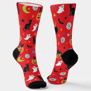Gruselige schwarze Katze und Halloween-Geister-Soc Socken