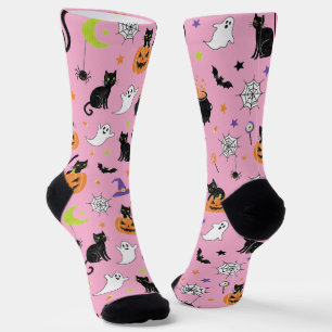 Gruselige schwarze Katze und Halloween-Geister-Soc Socken