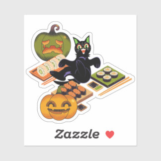 Gruselige schwarze Katze und Halloween-Sushi-Festm Aufkleber