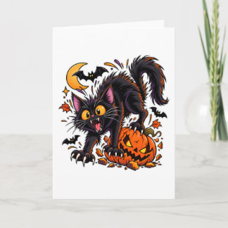 Gruselige schwarze Katze und Kürbis Halloween Karte
