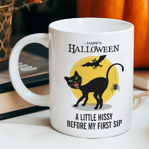 Gruselige schwarze Katzen-Spinne Halloween Kaffeetasse