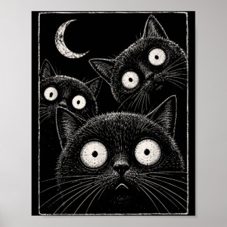 Gruselige schwarze Katzenmond-Gotik süße Halloween Poster