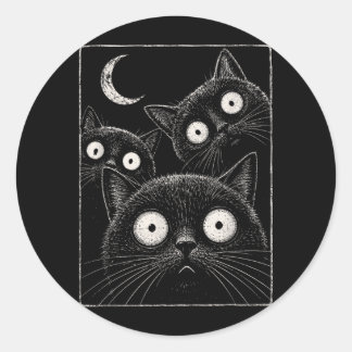 Gruselige schwarze Katzenmond-Gotik Süße Halloween Runder Aufkleber