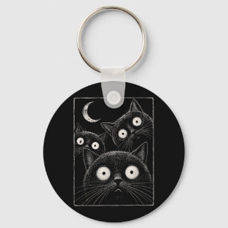 Gruselige schwarze Katzenmond-Gotik süße Halloween Schlüsselanhänger