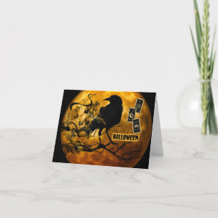 Gruselige schwarze Krähe, Tarotkarten Halloween Vo Karte