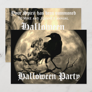 Gruselige Schwarze Raben Vollmond Halloween Party  Einladung