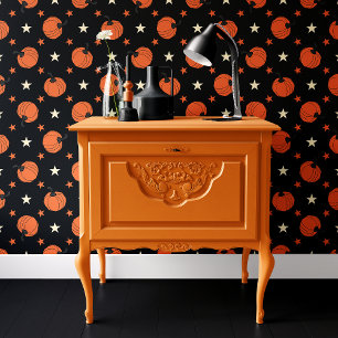 Gruselige schwarze und orange Halloween-Kürbisster Tapete