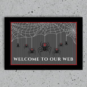 Gruselige Schwarze Witwe Spinne Netz Halloween Fußmatte