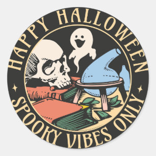 Gruselige Schwingungen nur Vintage-Halloween Runder Aufkleber