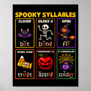 Gruselige Silben Halloween-Leselhrer Poster
