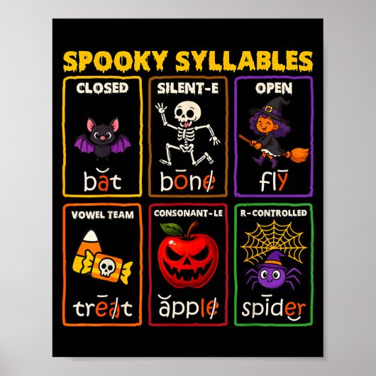 Gruselige Silben Halloween-Leselhrer Poster (Vorne)