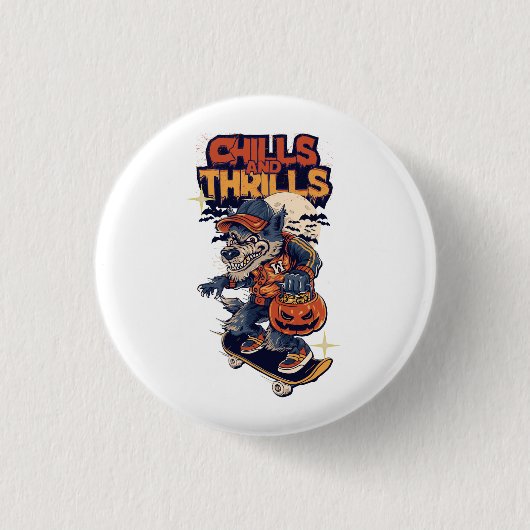 Gruselige Skater-Werwolf Button (Vorderseite)