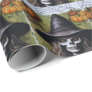 Gruselige Skeletthexe für eine unheimliche Hallowe Geschenkpapier