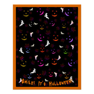 Gruselige Smileys Neon Geister und Kürbisse Hallow Poster