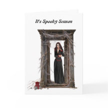 Gruselige Spinnen-Dame Halloween-Grußkarte