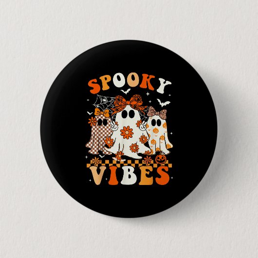 Gruselige Stimmung Geist Retro Groovy Halloween Fr Button (Vorderseite)