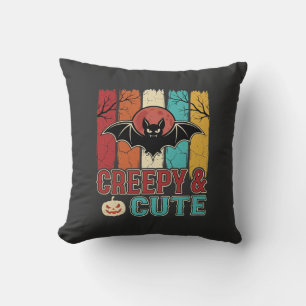 Gruselige süße Halloween-Fledermaus Retro-Grafik Kissen