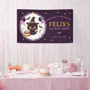 Gruselige süße Hexe schwarze Katze Zauberer 1. Geb Banner