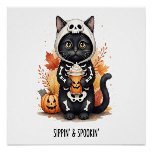 Gruselige süße Katze Halloween Poster