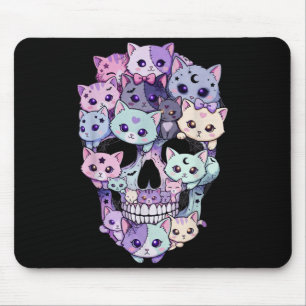 Gruselige süße Katzenschädel-Halloween-Ästhetik Ka Mousepad