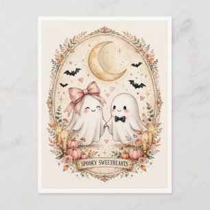 Gruselige Süßeherzen Süßes Geisterpaar Halloween Postkarte