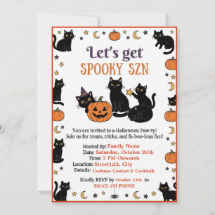 Gruselige SZN Süße schwarze Katze Halloween-Einlad Einladung