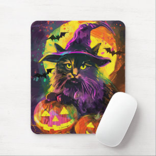 Gruselige Türkisch Angora Katze Halloween Hexe Kür Mousepad